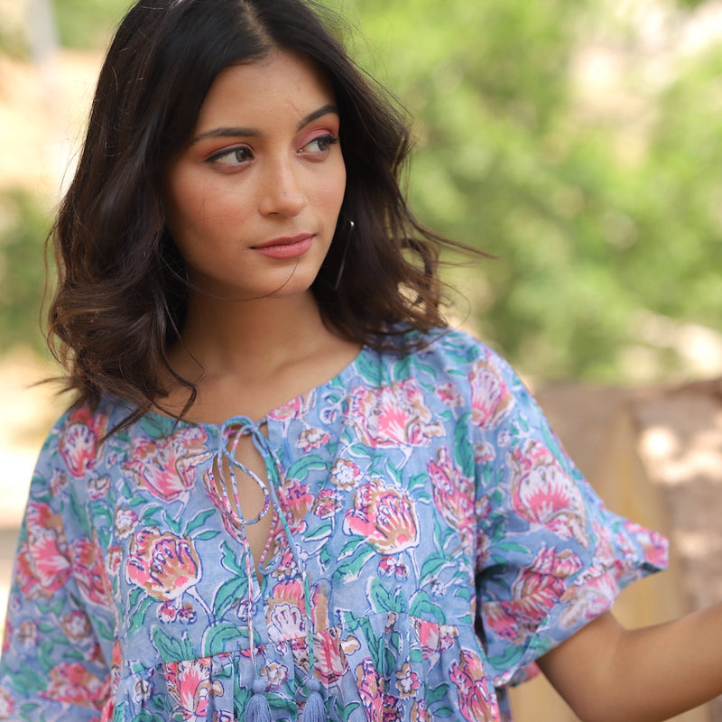 detail-neckine of block printed dress - The Fox and the Mermaid