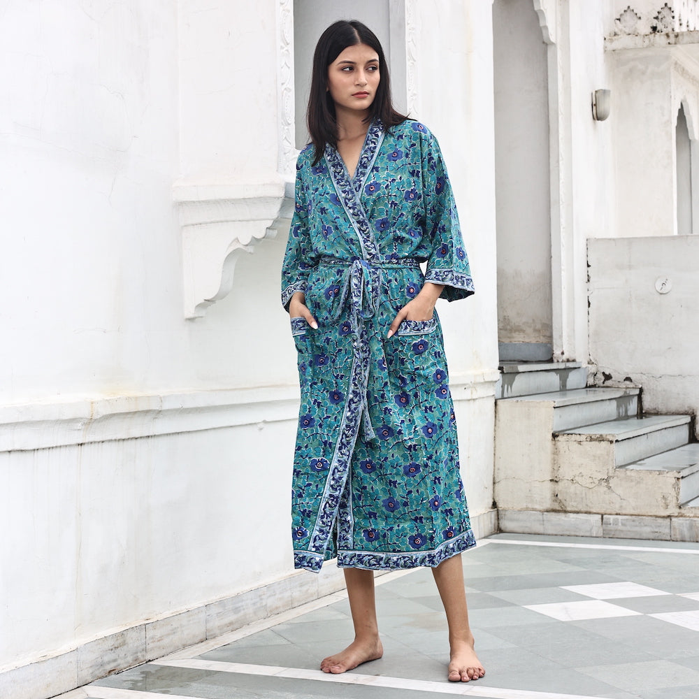 Buy Block Print Robes, Hand Block Kimono, Anokhi Print Kimono, Bridesmaid Dressing  Gown, Beach Wear Kimono, Night Wear, Indian Floral Robe Online in India -  Etsy