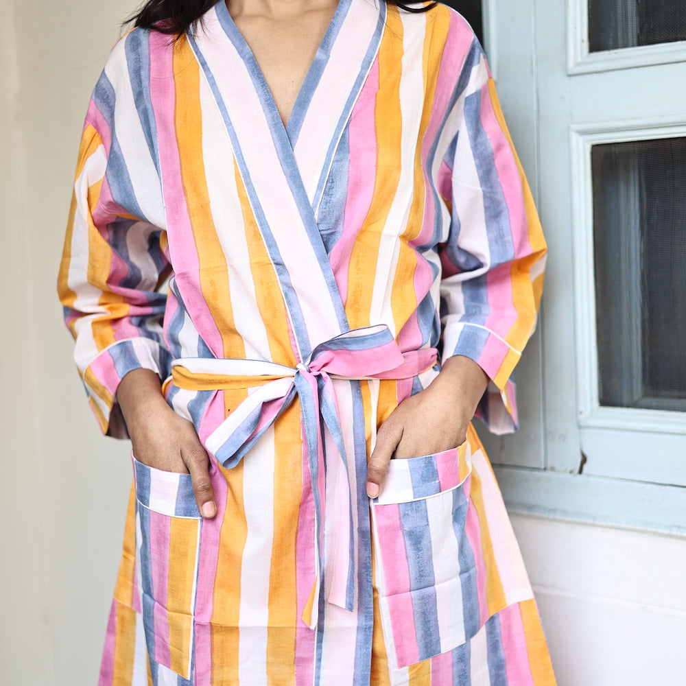 detail of striped cotton robe - The Fox and the Mermaid