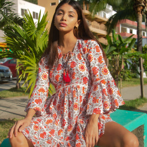 bell sleeve block printed dress - The Fox and the Mermaid