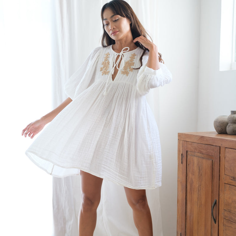 COTTON GAUZE EMBROIDERED DRESS - The Fox and the Mermaid