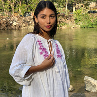 soft double gauze white dress with hand embroidery 