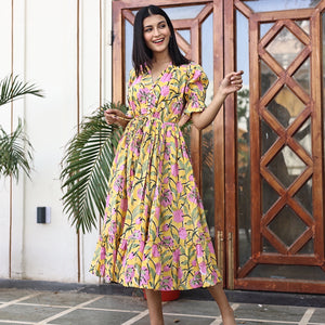 yellow and pink maxi with buttons - The Fox and the Mermaid
